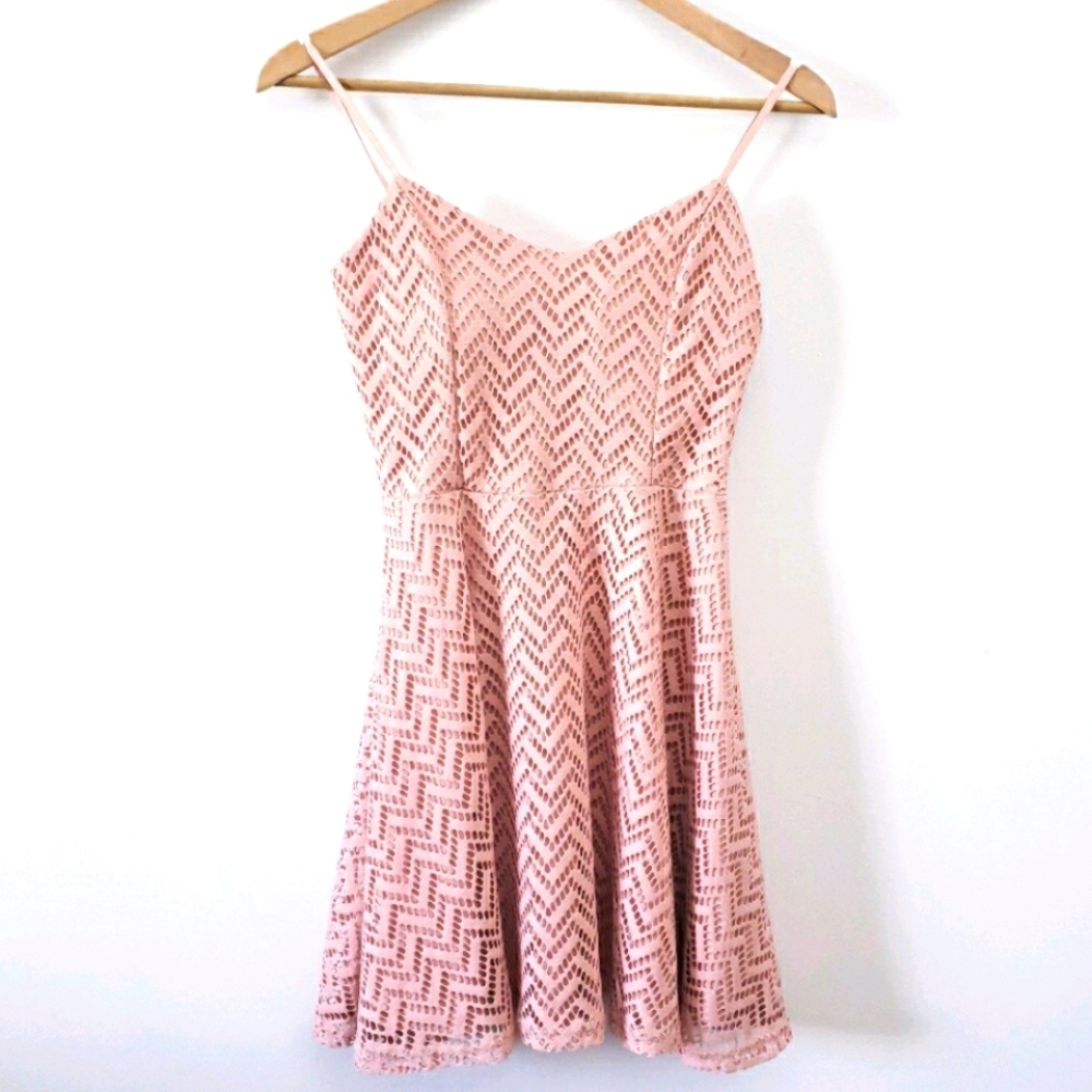 Soft Pink Skater Dress Textured Geometric Mini